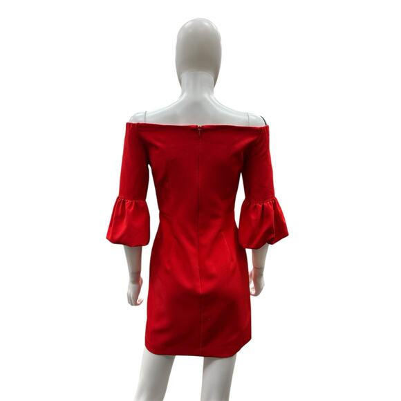 Milly Dress Women’s Size S Mini Off Shoulder Ruffle Sleeve Back Zipper Red - Picture 3 of 4